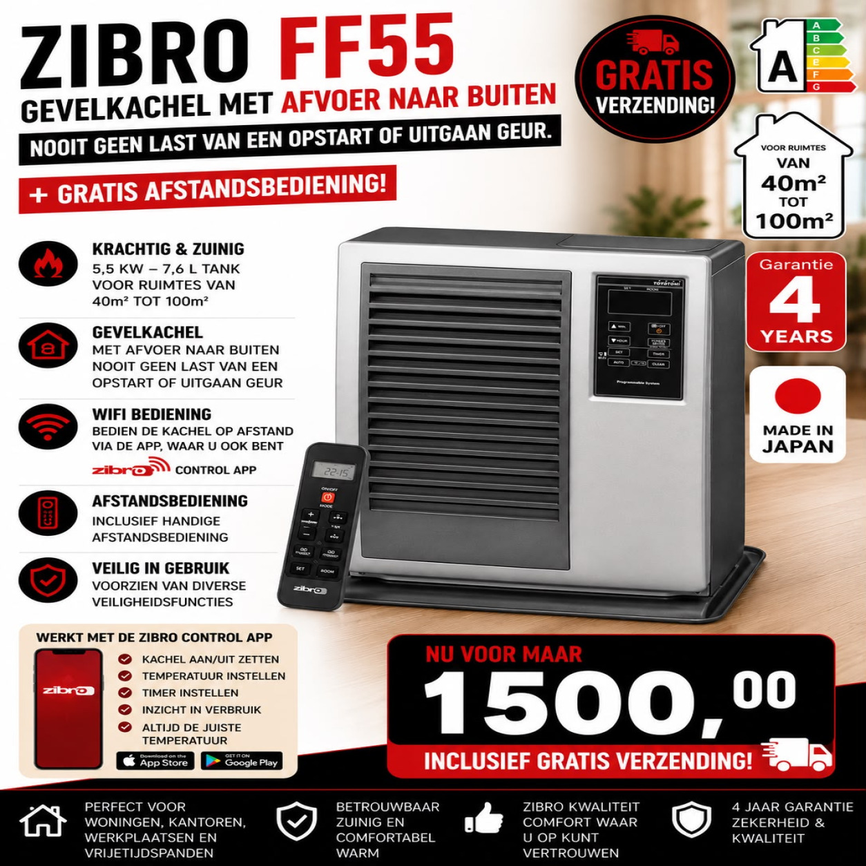 Zibro FF-55 met gratis afstandsbediening aanbieding